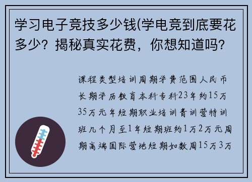 学习电子竞技多少钱(学电竞到底要花多少？揭秘真实花费，你想知道吗？？)